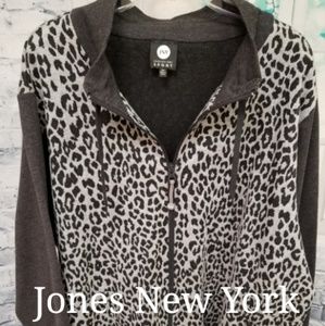 Jones New York Grey & Cream Zip-up Knit Jacket, 3X